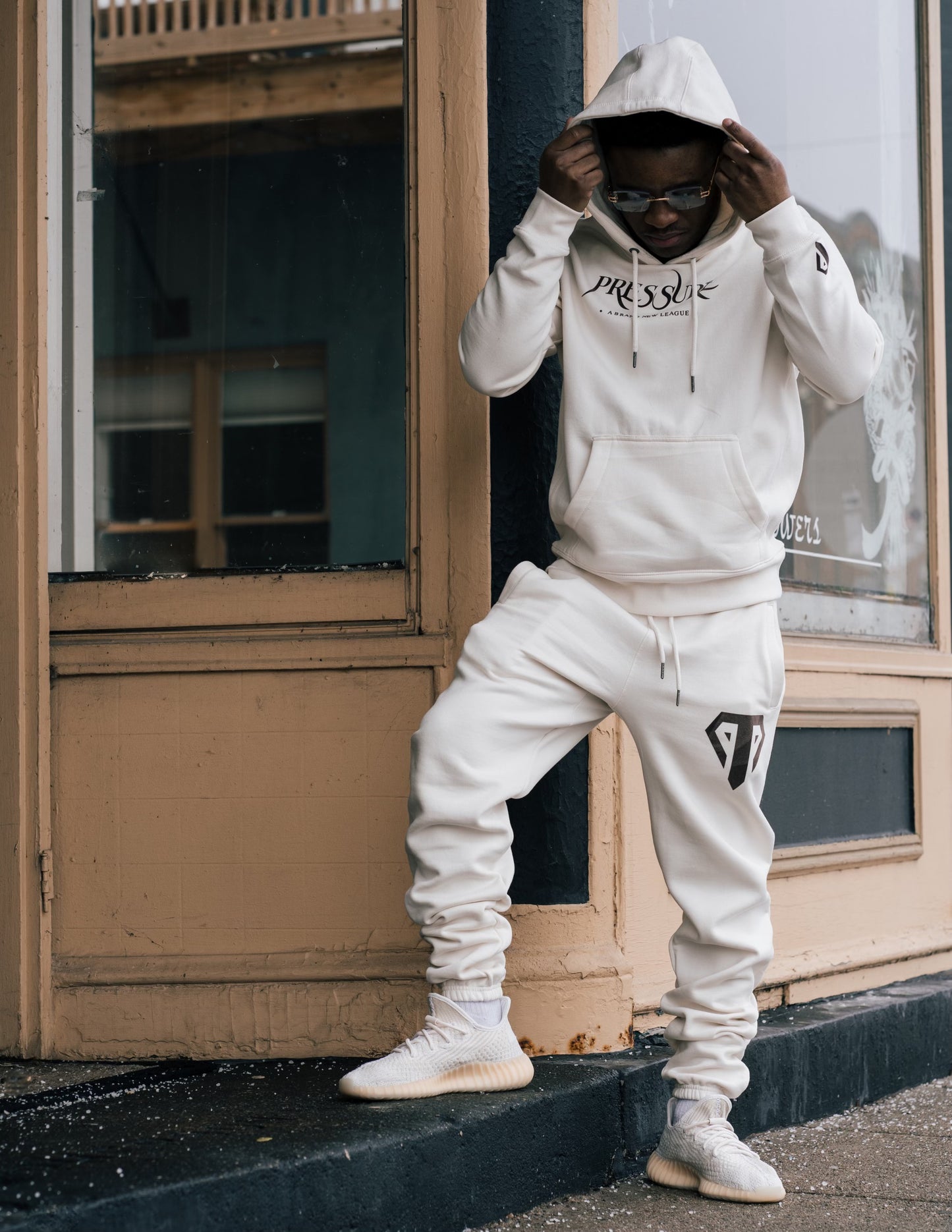 A Brand New League Sweatsuit in Natural White